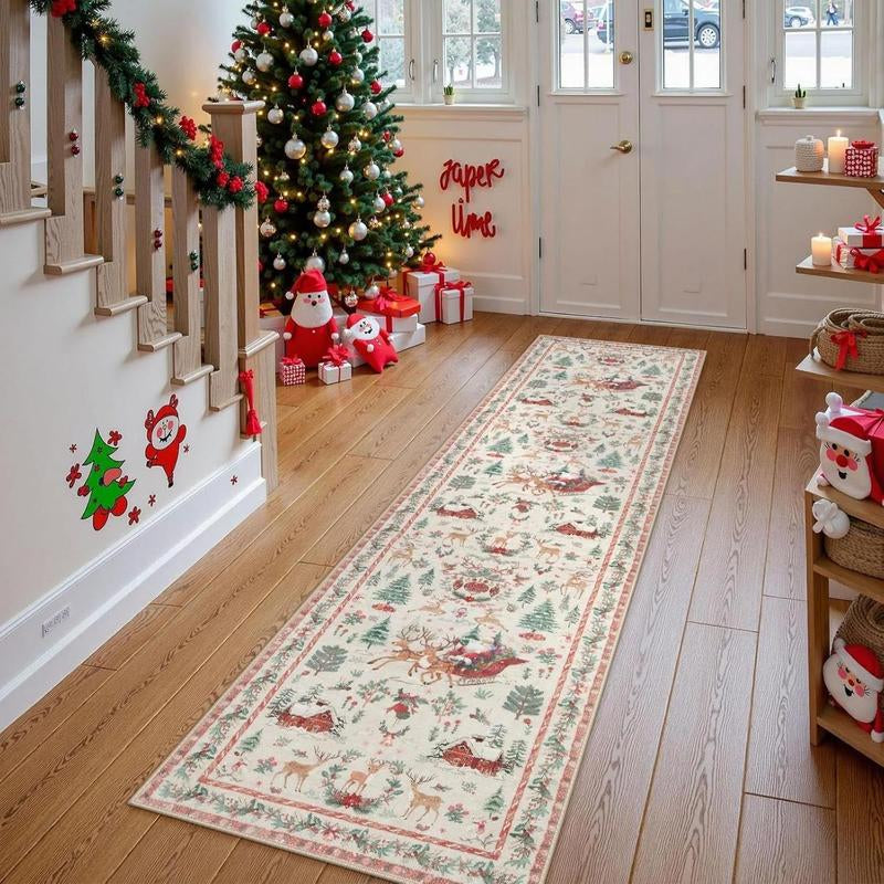 Christmas Runner Rug, Soft Durable Washable Carpet for Indoor Outdoor Use