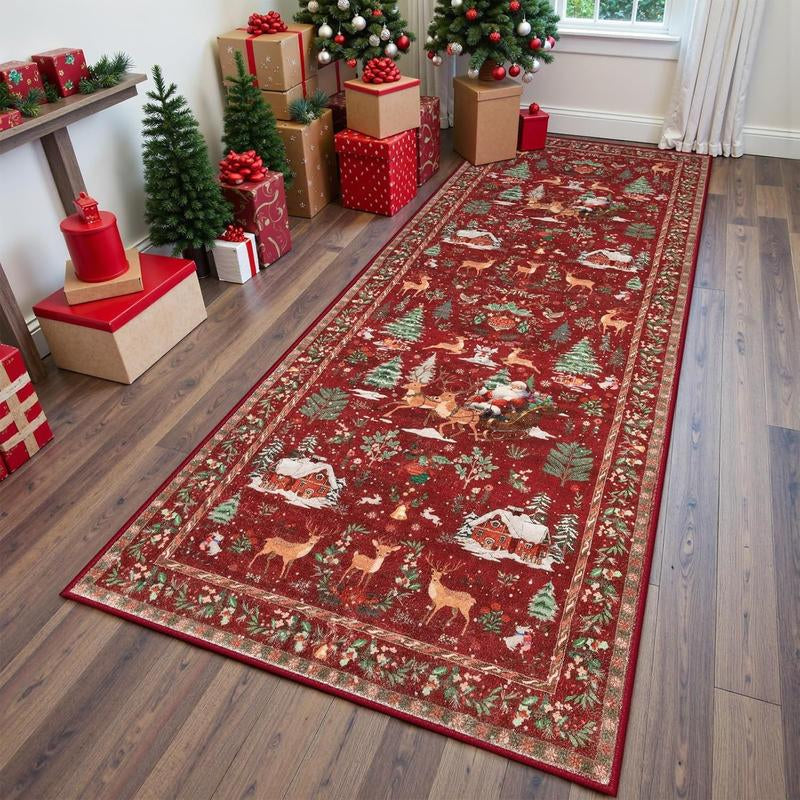 Christmas Runner Rug, Soft Durable Washable Carpet for Indoor Outdoor Use